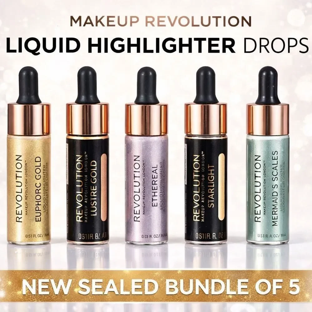 Makeup Revolution Liquid Highlighter Bundle – Set of 5 ✨ Brand NEW & Sealed